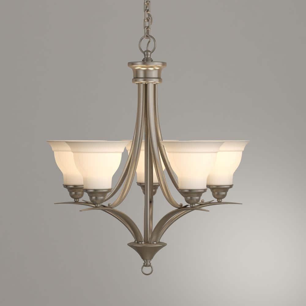 Trinity Brushed Nickel 5-Light Chandelier with Etched Glass Shades