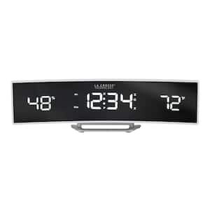 White Curved Alarm Clock with Mirrored LED Lens Display