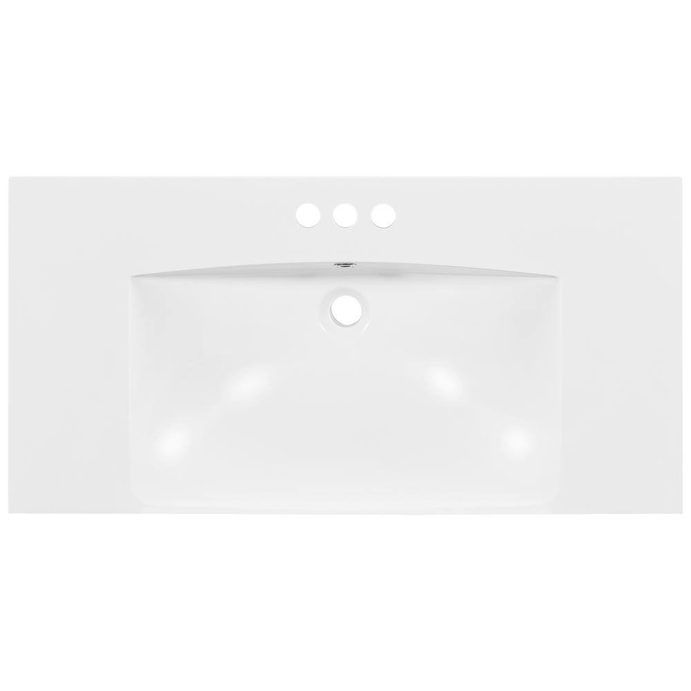 36" White Resin Square Bathroom Sink with Faucet Holes