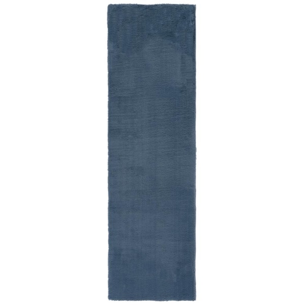 SAFAVIEH Faux Rabbit Fur Dark Gray 2 ft. x 8 ft. Machine Washable High Low Solid Color Runner Rug