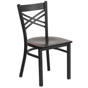 Hercules Series Black X Back Metal Restaurant Chair with Walnut Wood Seat