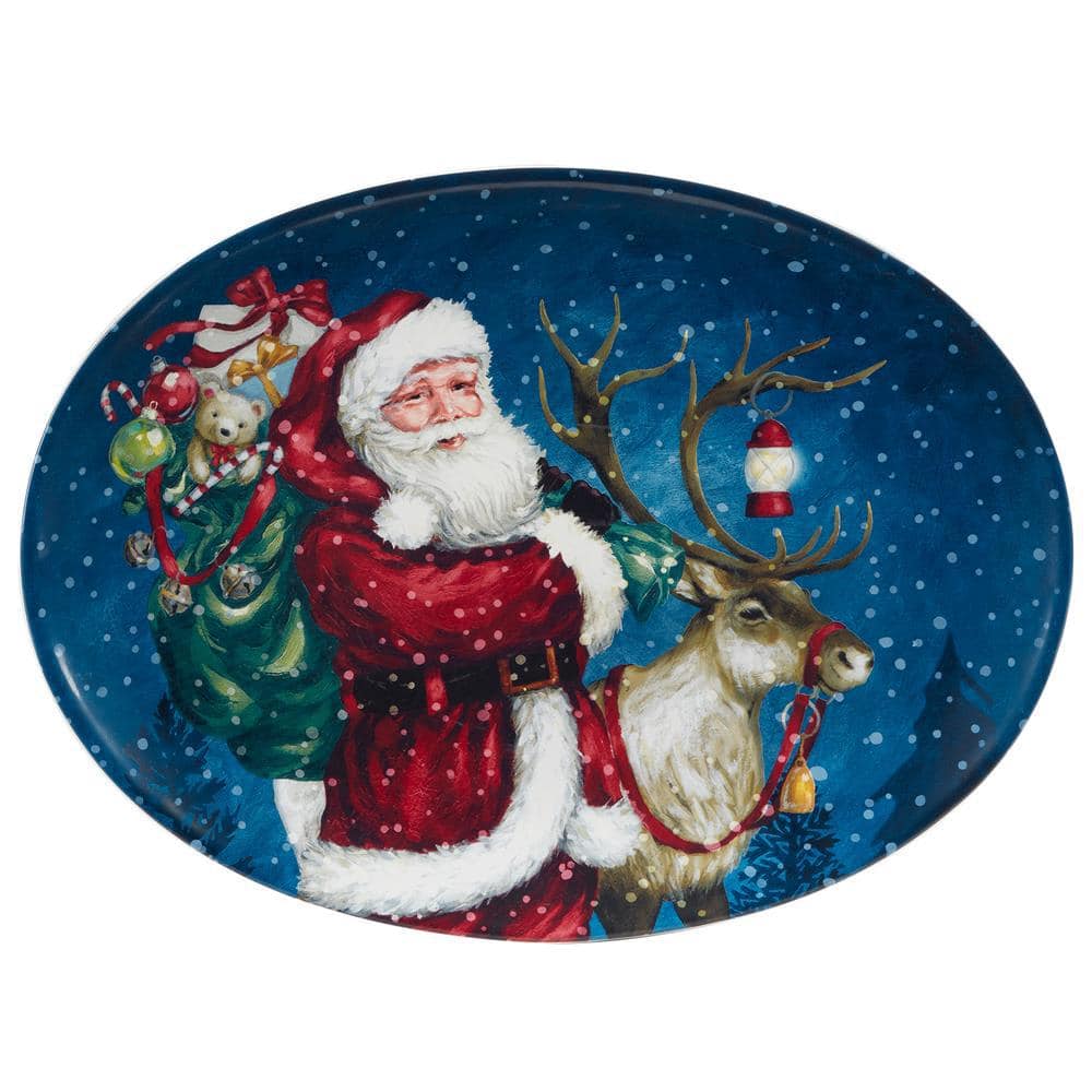  12 in. Multi-Colored Earthenware Santa's Secret Oval Platter