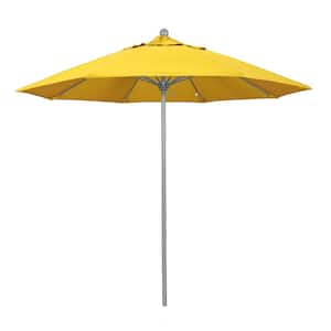 9 ft. Gray Woodgrain Aluminum Commercial Market Patio Umbrella Fiberglass Ribs and Push Lift in Lemon Olefin