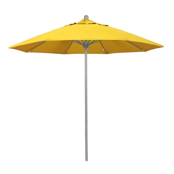 California Umbrella 9 ft. Gray Woodgrain Aluminum Commercial Market Patio Umbrella Fiberglass Ribs and Push Lift in Lemon Olefin