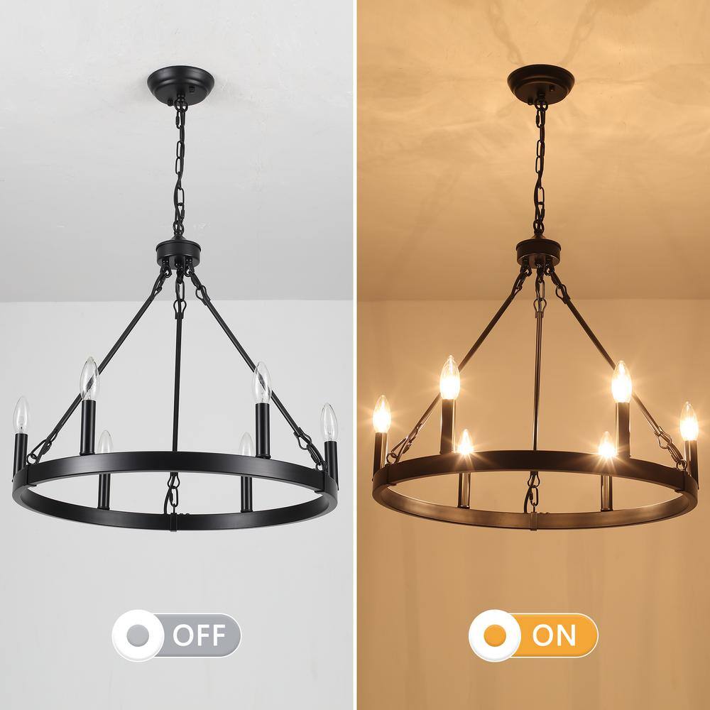 22-Inch Black Rustic Wagon Wheel Candle Chandelier