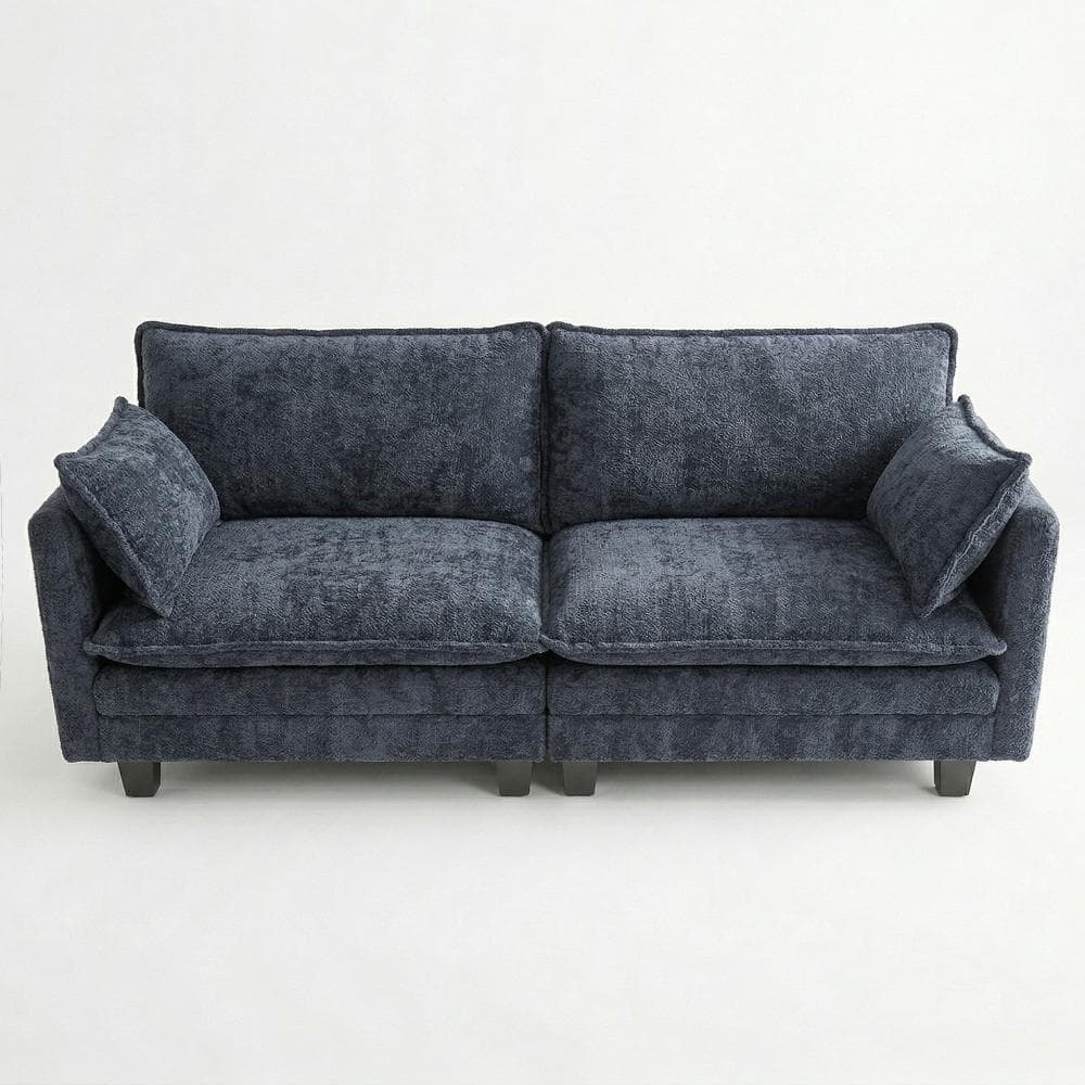 Modern Blue Grey Chenille 74.8 in. Wide Flared Arm Mid-Century Compact Loveseat Sofa with USB Ports in Blue
