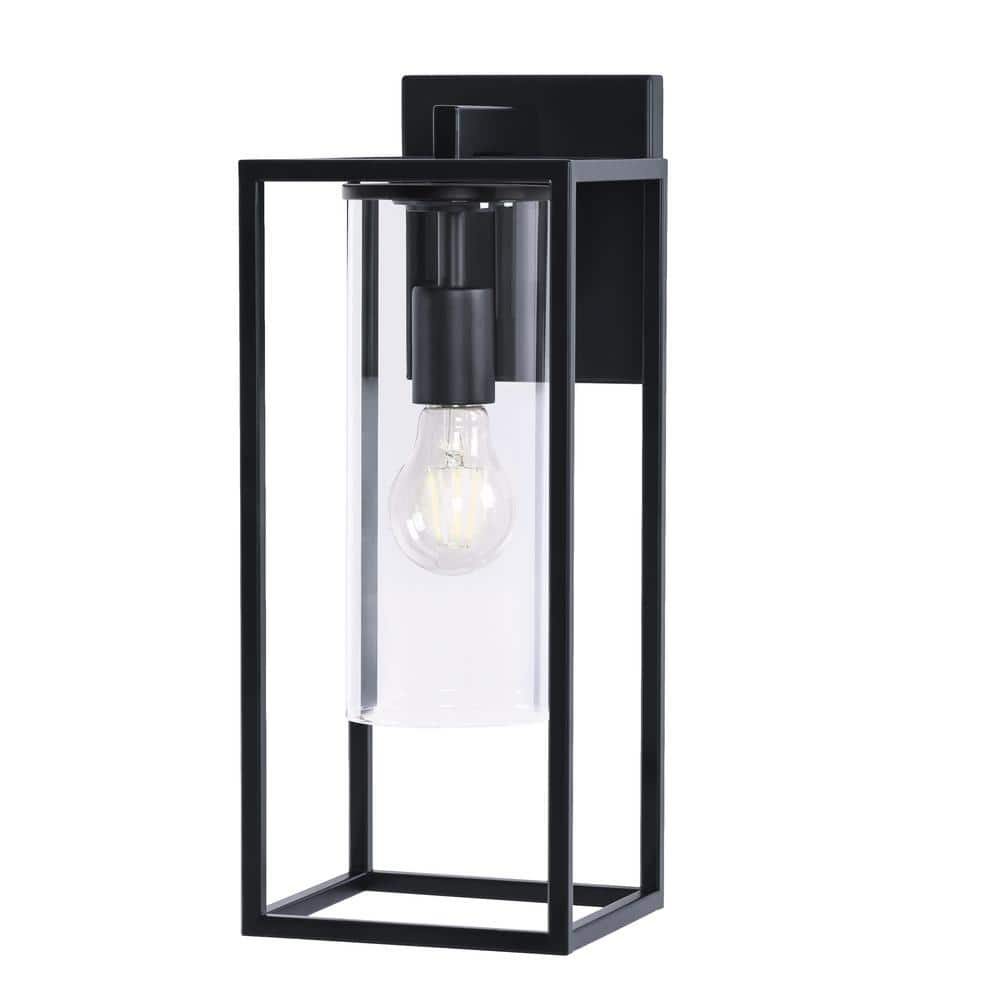 15.9 in. Black Hardwired Outdoor Wall Light Lantern Sconce with No Bulbs Included with Circle Clear Glass price history on PriceWatchPro