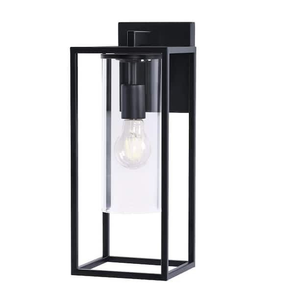 Uixe 15.9 in. Black Hardwired Outdoor Wall Light Lantern Sconce with No Bulbs Included with Circle Clear Glass