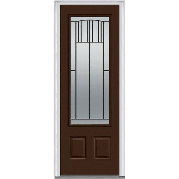 MMI Door 36 in. x 96 in. Madison Right-Hand Inswing 3/4-Lite Decorative 2-Panel Painted Fiberglass Smooth Prehung Front Door