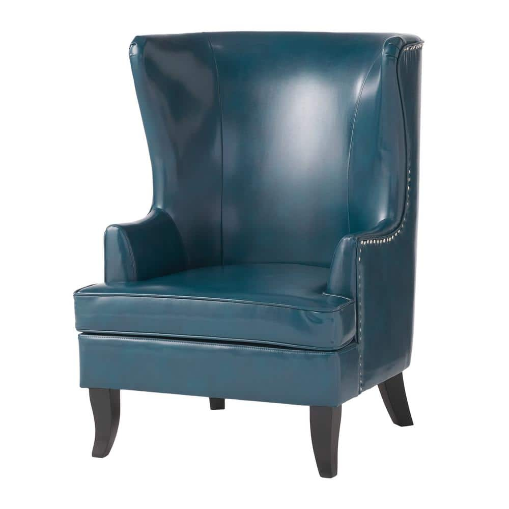 teal leather wingback chair