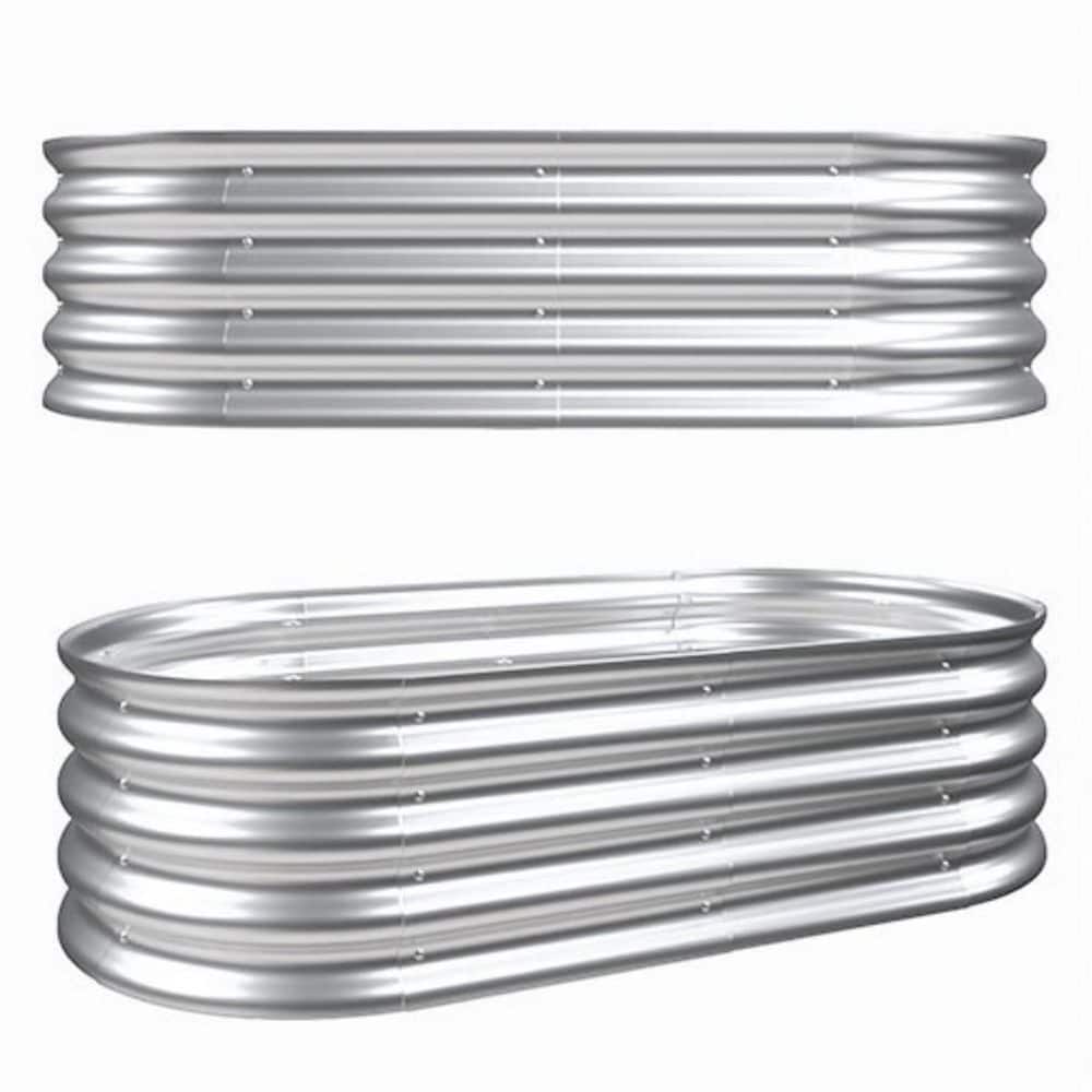 Tileon 4 x 2 x 1ft. Silver Metal Raised Garden Bed, Galvanized Planter ...