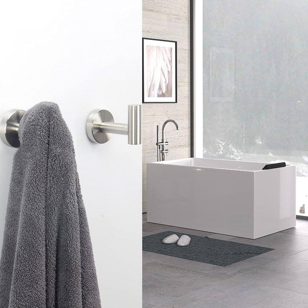 Brushed Nickel Stainless Steel Wall Mounted J-Hook Robe/Towel Hooks, 4-Pack