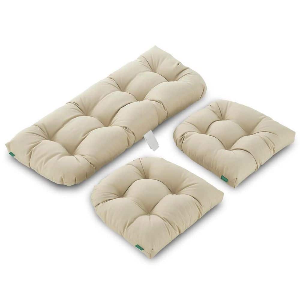44 x 19 in. 3-Pieces Outdoor Wicker Loveseat Seat Cushions Beige