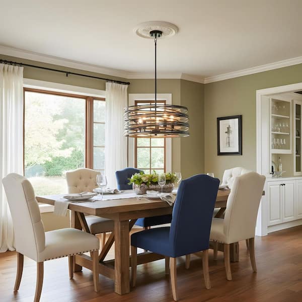 19.7 in. 5-Light Oak Rustic Farmhouse Style Candle Chandelier with Wood Accents