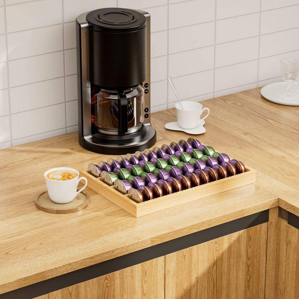 Lynzavix Natural Bamboo Coffee Pod Organizer Drawer Insert with Anti ...