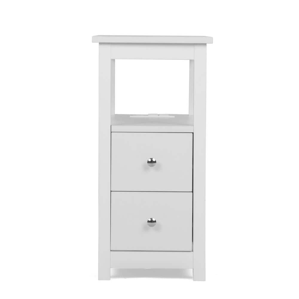 Narrow Side Table Cabinet With 2-Drawers And USB Power Socket