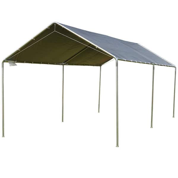 Outsunny 19.5 ft. x 9.5 ft. x 8.5 ft. Grey Roof Steel Carport with Water-Resistant Canopy