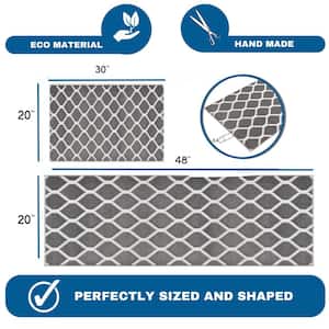 Sofihas Floor Mats, Gray, 48x20+30x20,100% polypropylene, Geomtric, Set 2 Piece Non-Slip, Washable, Kitchen Mat