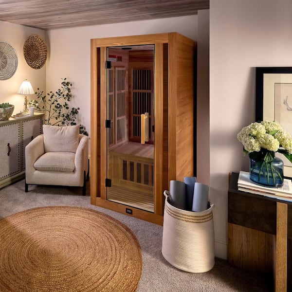 Rylan 1-Person Indoor Cedar Infrared Sauna with 8 Carbon Far-Infrared Heaters, Red Light Therapy and Chromotherapy