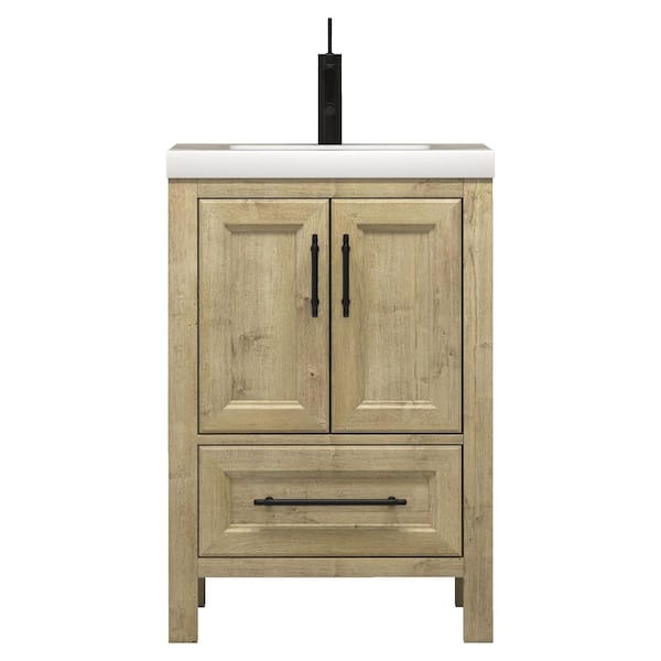 VIV 24 in. W x 20 in. D x 35 in. H Single Sink Freestanding Bath Vanity in Teak Oak with White Acrylic Top