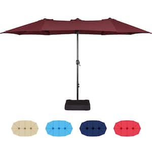 15 ft. Twin Patio Parasol Triple-size Outdoor Umbrella Burgundy