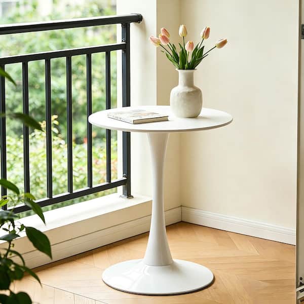 Modern 24 in. White Round MDF Top End Table Side Table with Metal Base