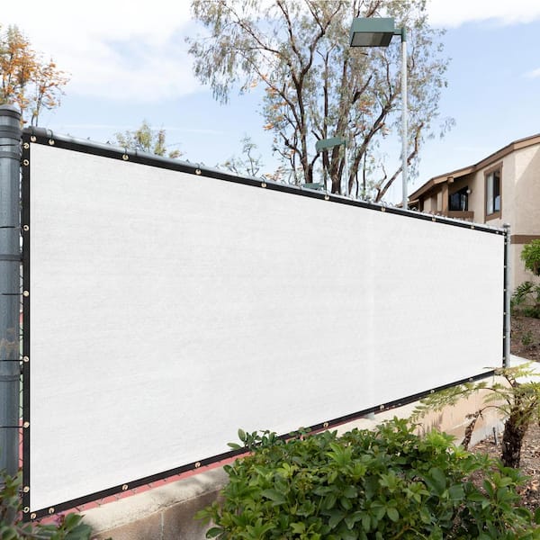 45 in. x 25 ft. White Mesh Fabric Privacy Fence Screen with Perimeter Stitched Edges and Grommets