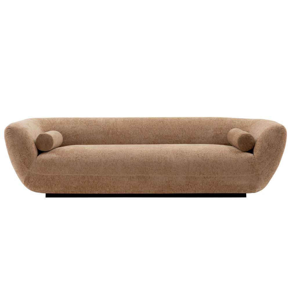 Ulka Light Brown Velvet Sofa with Round Arms and Pine Wood Frame