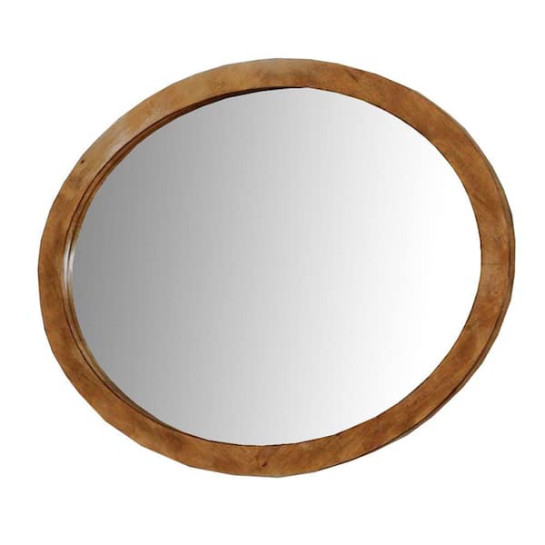 Benjara Medium Oval Oak Finish Modern Mirror (30 in. H x 40 in. W)