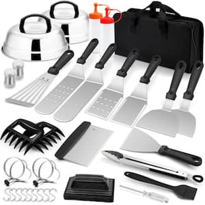 35 Pieces Black and Silver Grill Bag Stainless Steel Outdoor BBQ Teppanyaki Camping Cooking BBQ Grill Tool Set