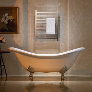 71.75 in. x 31 in. Cast Iron Double Slipper Clawfoot Soaking Bathtub with Reversible Drain in White