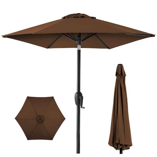 Angel Sar 7.5 ft. Steel Market Table Patio Umbrella with Push Button Tilt and Easy Crank Lift in Brown