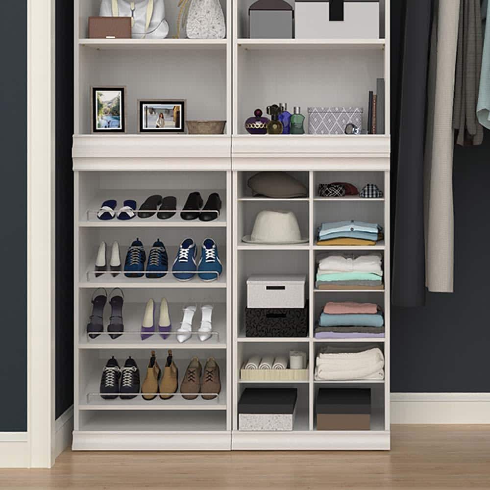 White Stackable Wood and Metal Shoe Shelf Unit