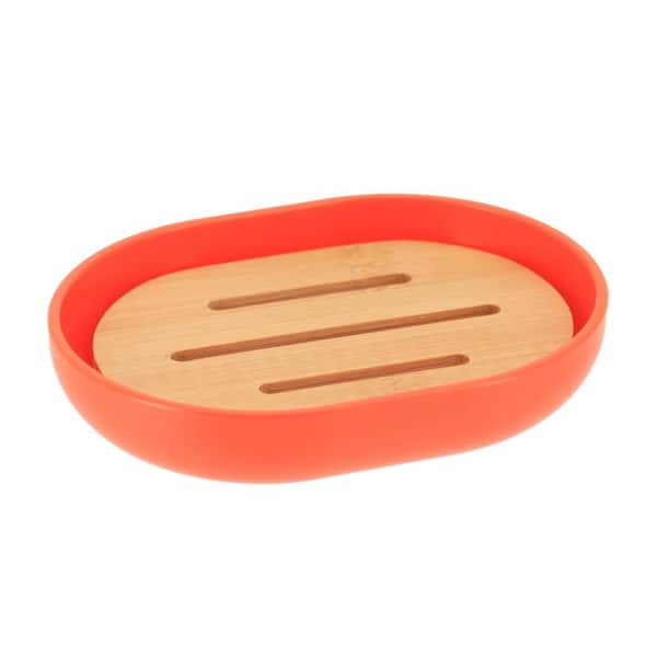 Unbranded Padang Freestanding Soap Dish with Bamboo Tray Orange