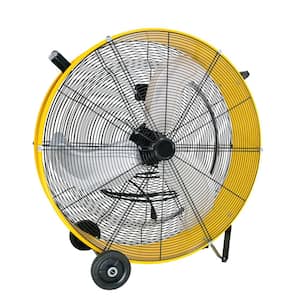 30 in. Industrial Drum Fan in Yellow, 12800 CFM, 3-Speed, 1/3HP Motor, 9 ft. Cord, for Warehouse, Garage, Workshop