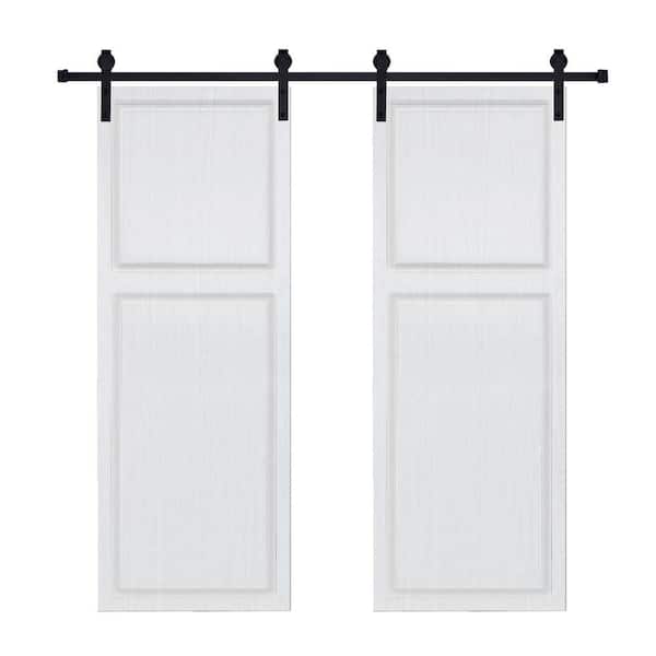 Double Modern 2-Panel, 32 in. x 80 in. MDF White Walnut Barn Sliding Door with Hardware Kit