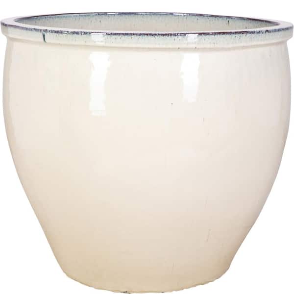Unbranded 18 in. Crackle White Ceramic Fishbowl Planter