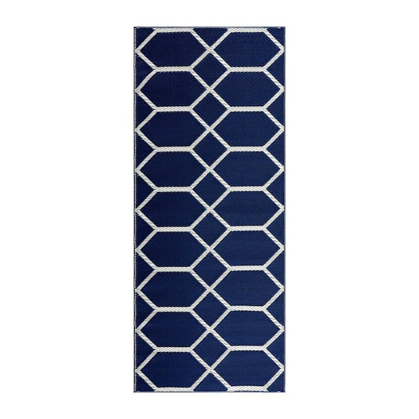PLAYA RUG Miami Navy Creme 2 ft. 3 in. x 6 ft. Reversible Recycled Plastic Indoor/Outdoor Area Rug