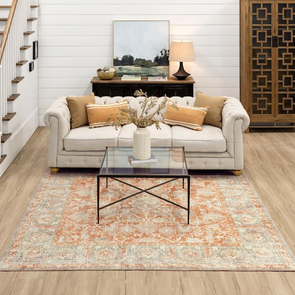Paloma Terracotta 7 ft. 10 in. x 7 ft. 10 in. Ornamental Indoor Square Area Rug