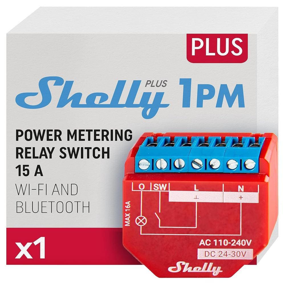 Shelly Plus 1PM UL, 15A, WiFi and Bluetooth Smart Relay Switch