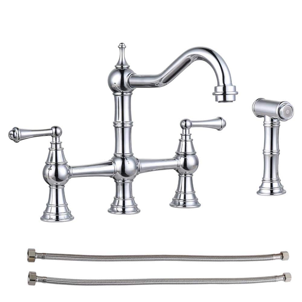 AVITAS Antique Design Double Handle Bridge Kitchen Faucet with Side ...