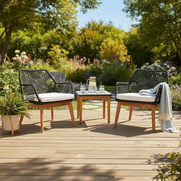 Lucena 3-Piece Wicker Square Outdoor Bistro Set with Cream Cushions