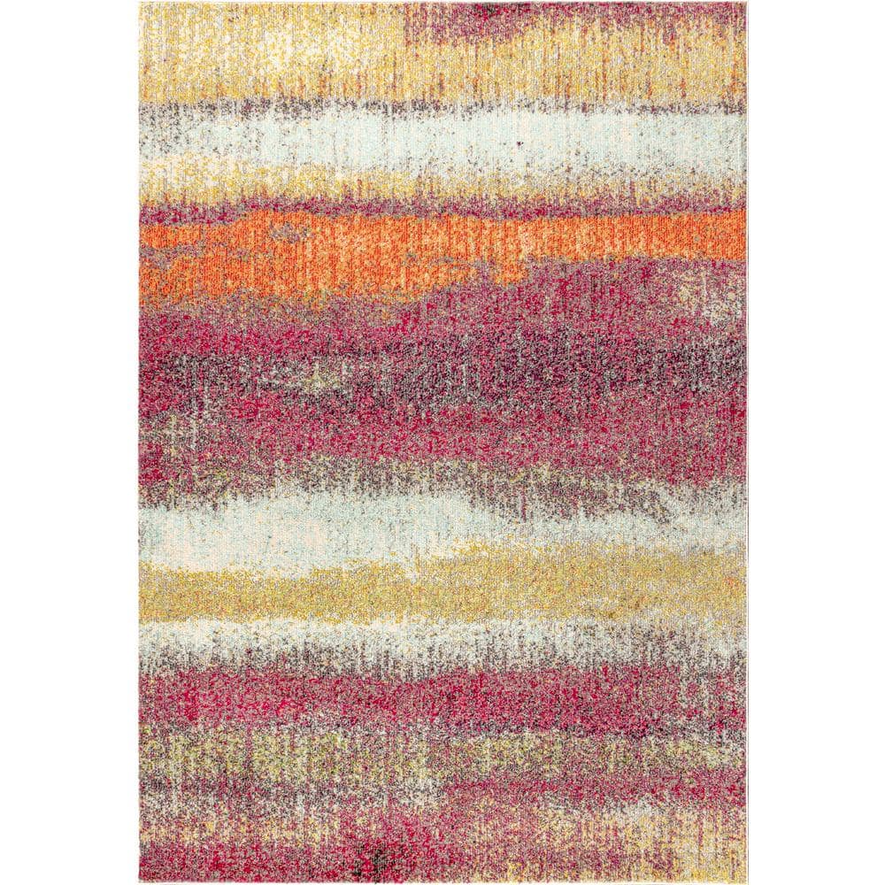 Luxe Soft Weave Abstract Cream & Pink Synthetic Area Rug