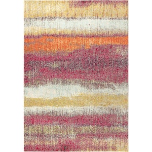 Contemporary Pop Modern Abstract Vintage Cream/Pink 5 ft. x 8 ft. Area Rug