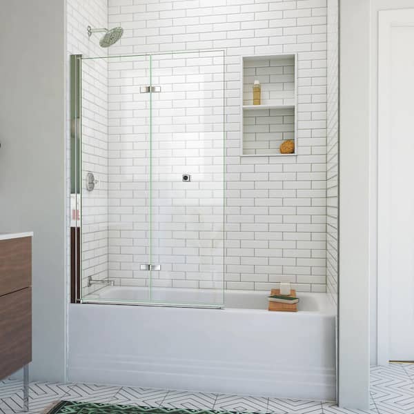 DreamLine Aqua-Q Fold 36 in. W x 58 in. H Bi-Fold Frameless Tub Door in Chrome with Clear Glass