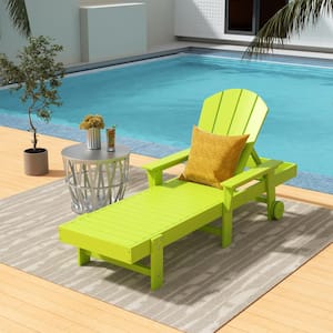 Laguna Lime HDPE Plastic Outdoor Adjustable Backrest Classic Adirondack Chaise Lounger With Arms And Wheels