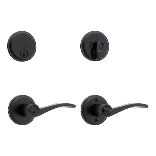 Sedona Keyed Entry Handle and Single Cylinder Deadbolt Combo Pack featuring SmartKey Security in Matte Black