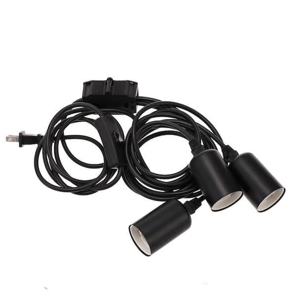 40 in. 3-Light Black Plug-In Pendant Lamp with On/Off Switch, Industrial Hanging Lighting for Kitchen Island