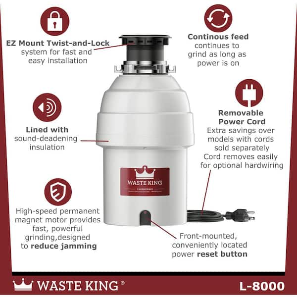 Waste King Legend 1 HP Continuous Feed Garbage Disposal L-8000
