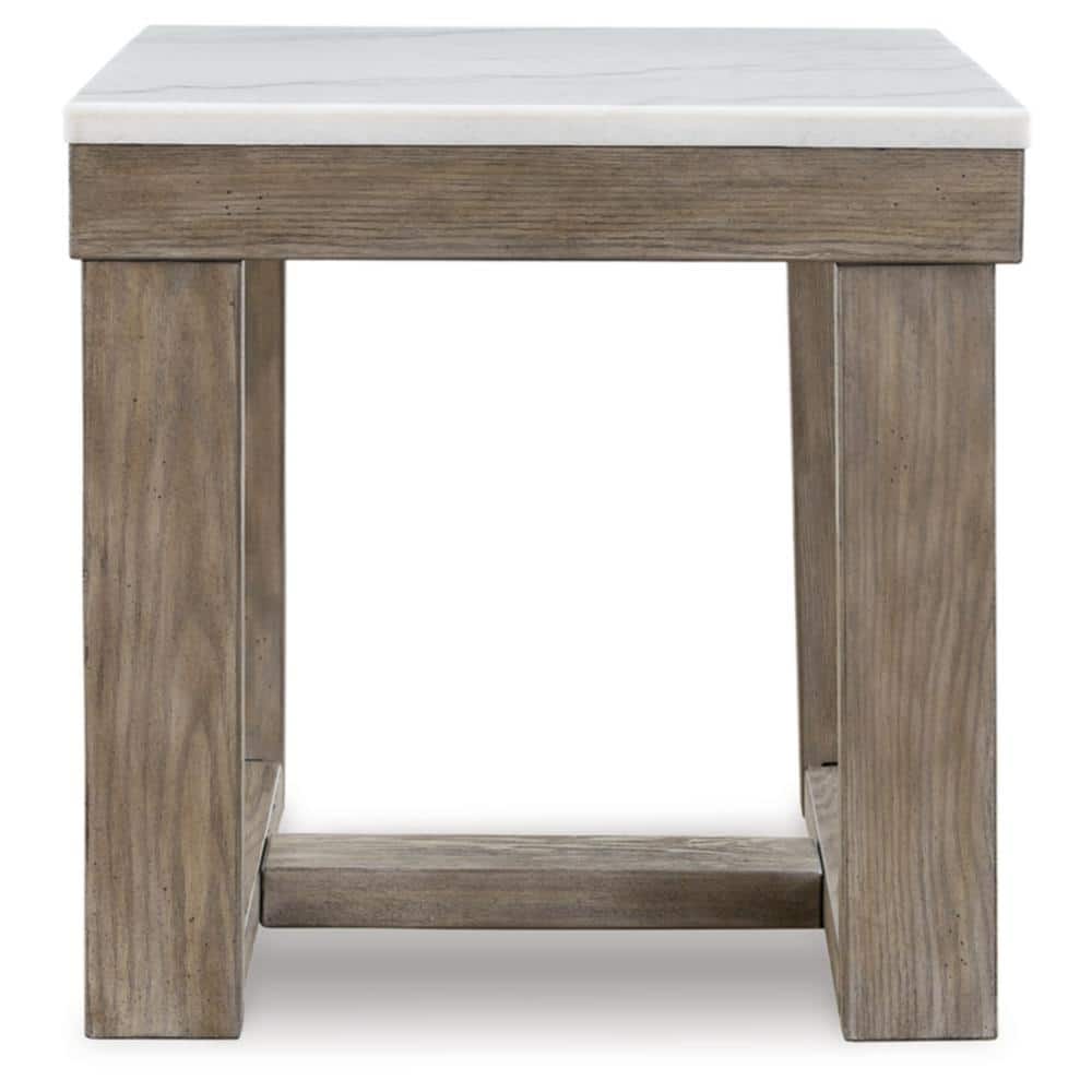 Loyaska 24 in. Brown/Ivory Square Marble End Table with Trestle Base - thumbnail 2